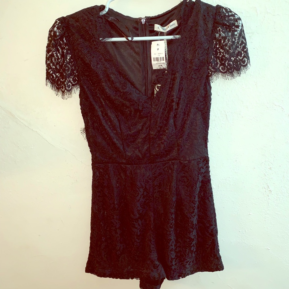 LF stores Mika and gala black lace romper NWT